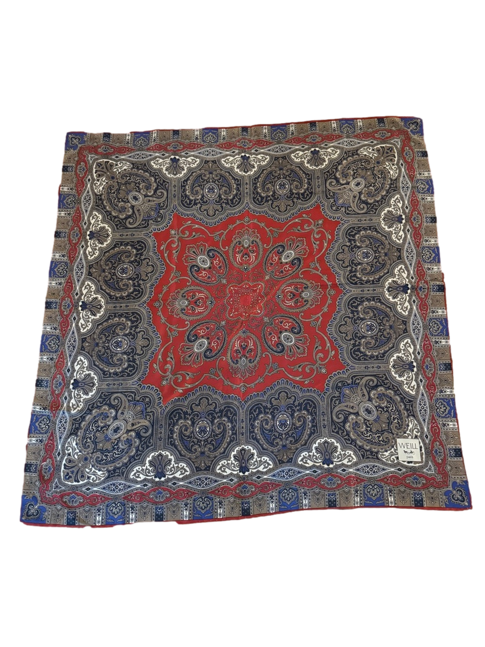 Weill Paris Vintage Paisley Square Silk Scarf